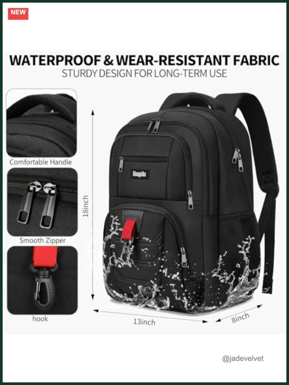 15.6 Inch Laptop Backpack with Reinforced Straps, Water Resistant, Polyester,